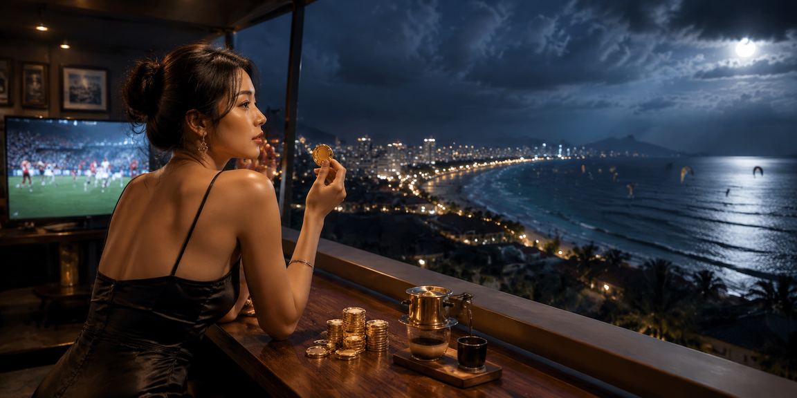 Người dùng Mũi Né đọc phân tích thể thao và theo dõi kèo bên ly cà phê bãi biển